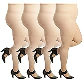 Silky Toes Plus Size Pantyhose for Women Soft Sheer Queen Tights 4 Pairs (Nude 7x)