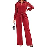 Elegant Jumpsuit for Women Dressy Sexy Lace Puff Sleeve Wide Leg Pant Suit One Piece Formal Outfits
