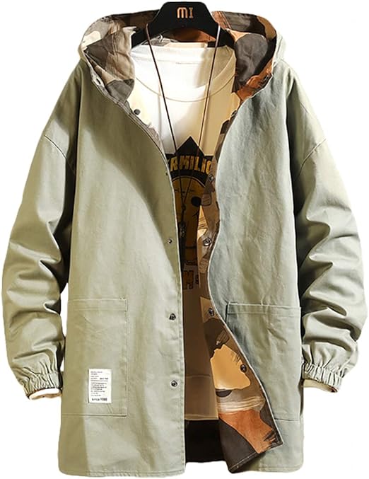 Amazon アマツ ミドル丈 ソリッド カモフラージュ リバーシブル コート 韓国 カジュアル ジャケット お洒落 アウター 両面 ウインドブレーカー 長袖 レインコート スイングトップ ビター系 ジップアップ ユニセックス 男女兼用 軽量 パーカ パーカー ウィンド