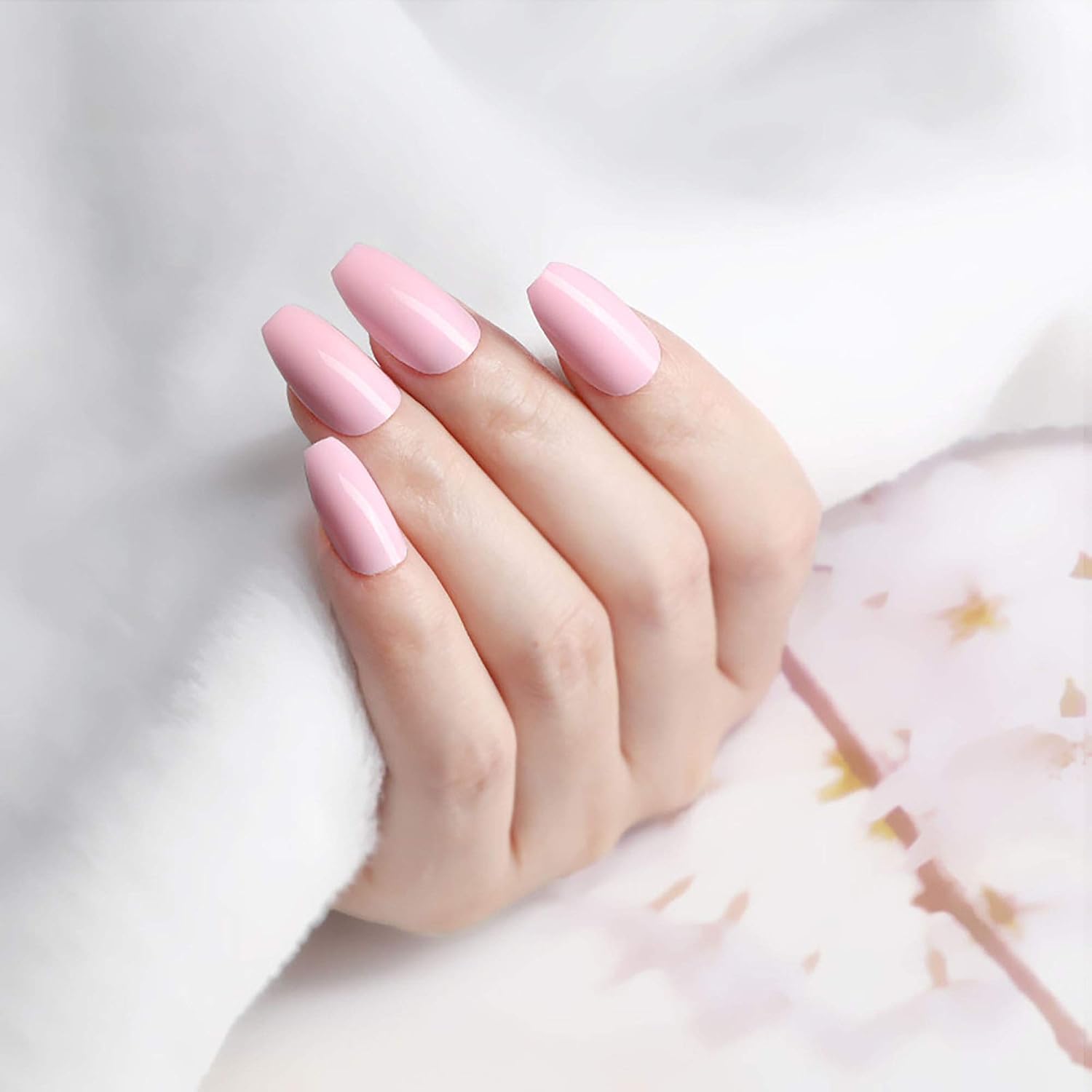 SIUSIO 96Pcs Colorful Coffin Nails Full Cover Press on UV Top Coat Covered Fall Color Maple Leaf Red Acrylic Fake Nail Autumn Medium Ballerina False Gel Nails Art Tips for Women and Girls (Pink) - Image 5