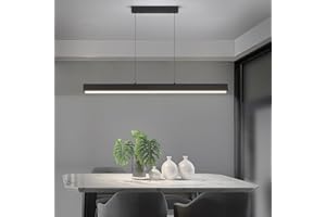MATVEN Linear Pendant Light Fixtures, 20W LED Island Lights with Remote, 31" Modern Pendant Light for Kitchen Island Dining Room Billiard Room Office Bar, 3000k-6000k Dimmable, Black