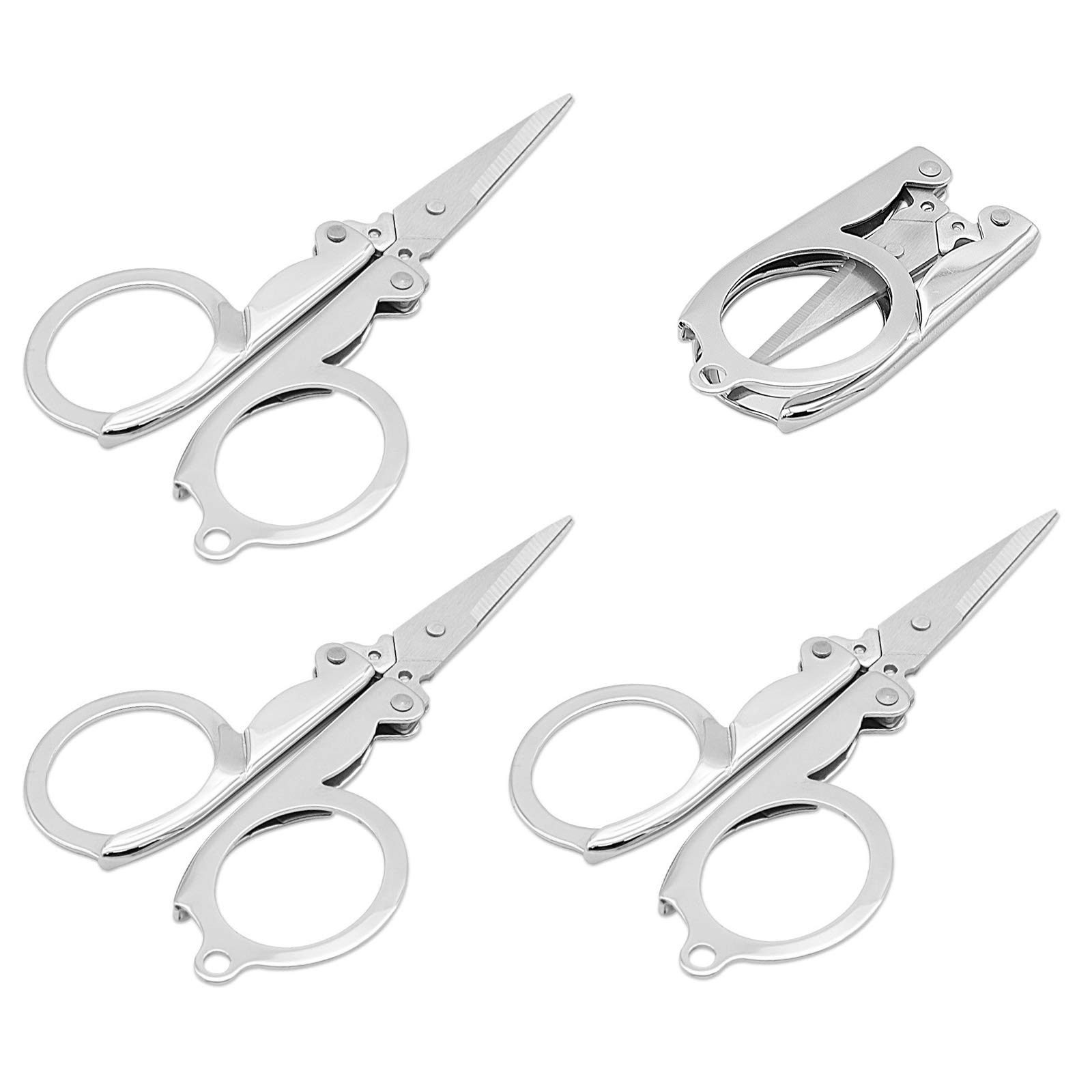 4PCS Small Stainless Steel Folding Portable Craft Scissors Multipurpose Scissors Mini Travel Pocket Cutter for School Home Office Art Craft Sewing Crafting Camping Emergency Outdoors