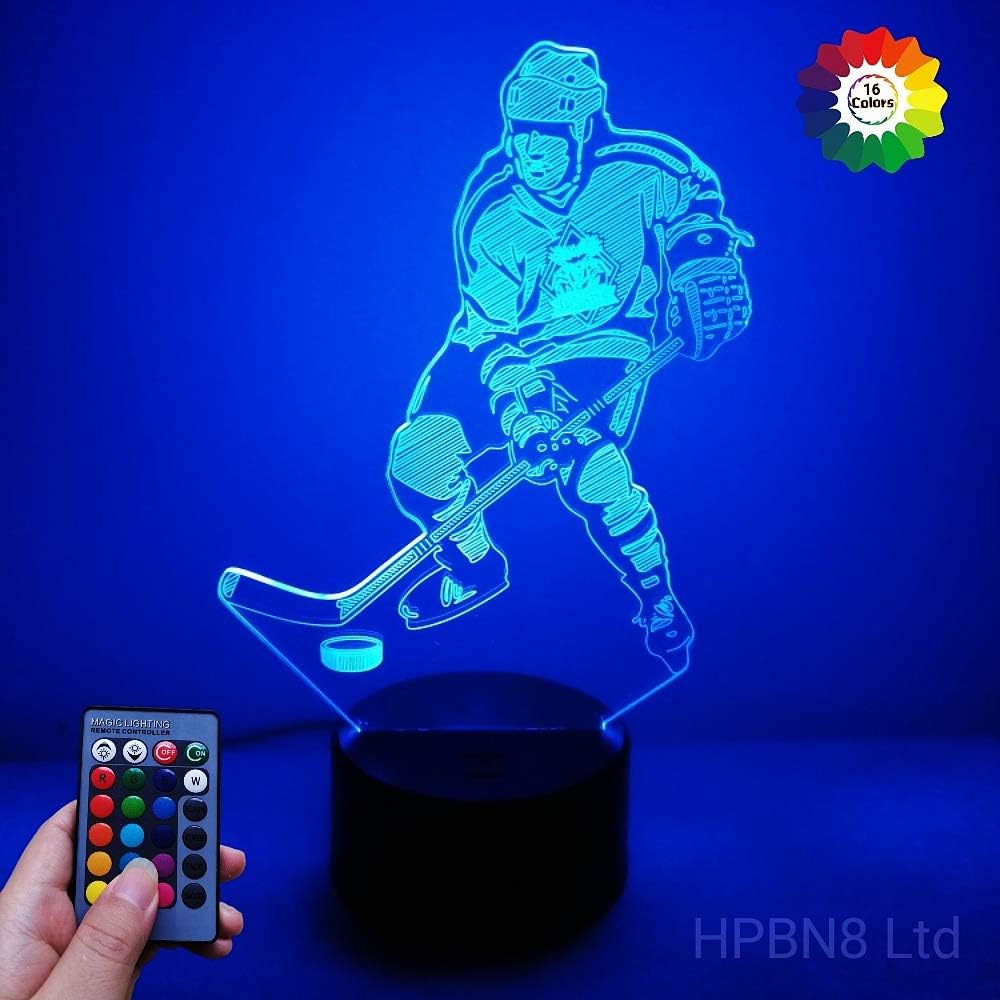 HPBN8 Ltd 3D Ice Hockey Night Light Lamp USB Powered Touch Switch Remote Control LED Decor Optical Illusion 3D Lamp 7/16 Colors Changing Xmas Brithday Children Kids Toy