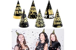 ALIBBON 12 Pcs Happy New Year Party Hats Black Gold New Year Decorations 2024 DIY New Year Party Favors
