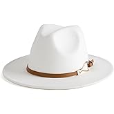 EOGIMI Fashion Women Wide Brim Fedora Floppy Panama Hat with Belt Buckle