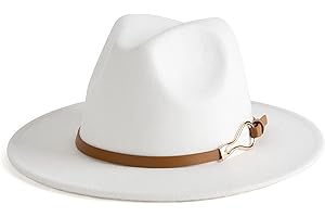 EOGIMI Fashion Women Wide Brim Fedora Floppy Panama Hat with Belt Buckle