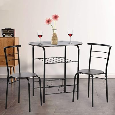 Dining Kitchen Table Set with Metal Frame and 2 Chairs
