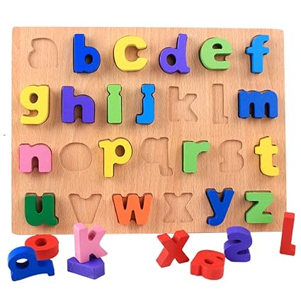 Leoie Wooden Number Figure Alphabet Early Education Puzzle Building Blocks Toy for Children Kids Lower case Letters