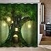 Uphome Big Tree House in The Light Bathroom Shower Curtain - Green and Yellow Waterproof Polyester Fabric Bathroom Curtain Ideas (72