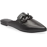 Juliet Holy Womens Mules Flats Pointed Toe Backless Loafers Slip on Metal Chain Slides