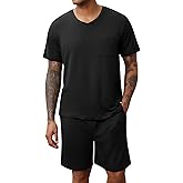 Ekouaer Mens Pajamas Set Soft Lounge Set V Neck Sleep Nightwear Short Sleeve Pjs with Pocket S-XXL