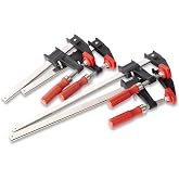 BESSEY GSCC4PK-C Clamp Set for Woodworking, F-style with Wood Handle, Replaceable Pads, 2 x 6 In and 2 x 12 In, 600 lb, Red/Black/Silver