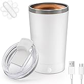 Self-Stirring Magnetic Coffee Mug, Rechargeable Self Stirring Mug with Lid and Removable Base, Automatic Magnetic Mixing Cup, Electric Magnetic Stirring Cup for Coffee, Tea, Milk 13oz/380ml, White