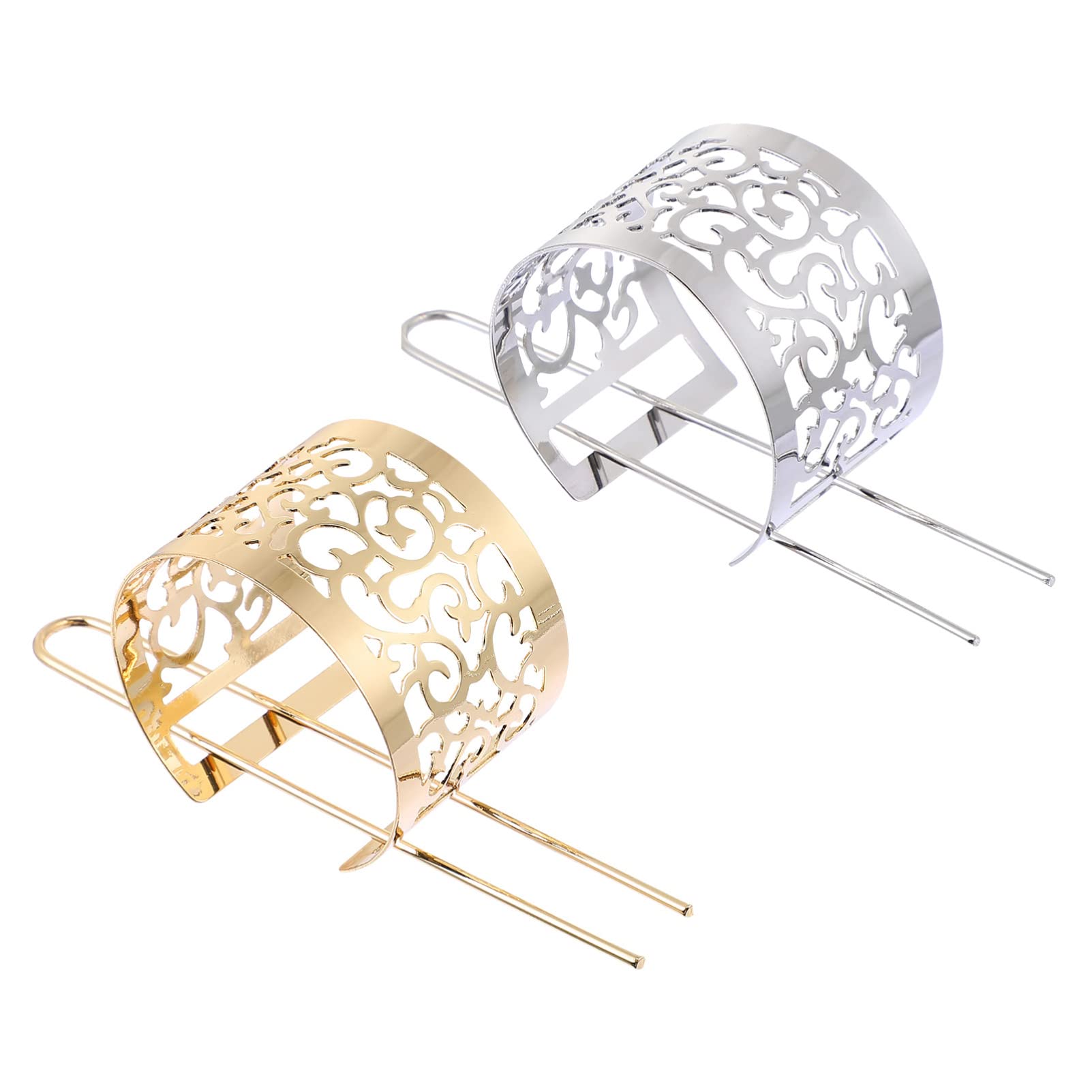 Amosfun 2pcs Hair Bun Clip Hollow Out Flower Pattern Hair Cuff Bun Vintage Hair Stick Fork Ponytail Holder Women Girls Wedding Party Hair Accessories, 5X5X3.5CM