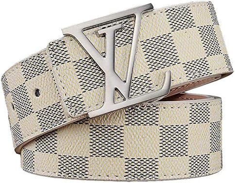 Invictusme Women's Fashion Leather Damier Azur Print Belt