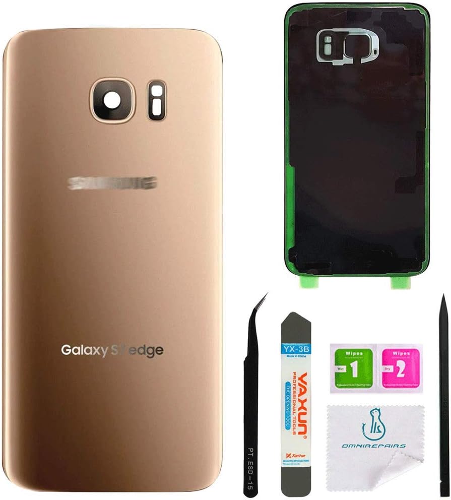 OmniRepairs Rear Back Battery Door Cover Replacement Compatible for Samsung Galaxy S7 Edge G935 with Adhesive and Repair Toolkit (S7 Edge Gold)
