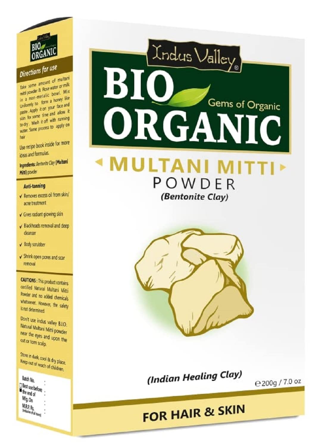 200g Organic Multani Mitti Clay Powder 200 grams Fullers Earth Clay For Skincare & Haircare Bentonite Clay by Indus Valley