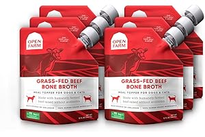 Open Farm Bone Broth, Food Topper for Both Dogs and Cats with Responsibly Sourced Meat and Superfoods Without Artificial Flavors or Preservatives, 72oz (6 Pack Grass-Fed Beef)