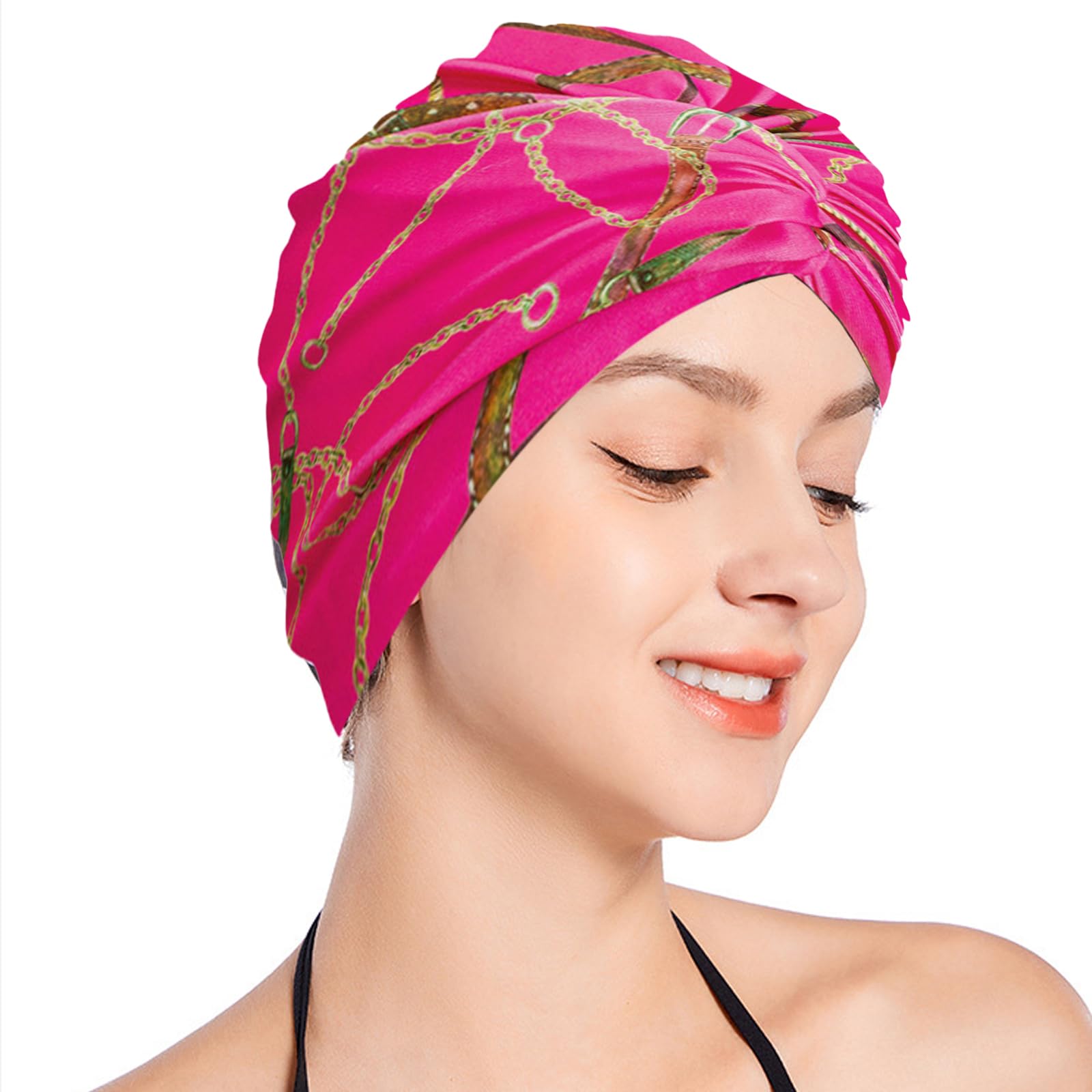 SUNTRADE Women Lady Girls Bathing Cap Long Short Hair Swiming Cap Pleated Knotted Turban Hats Non-Waterproof Swim Cap (RoseRed)
