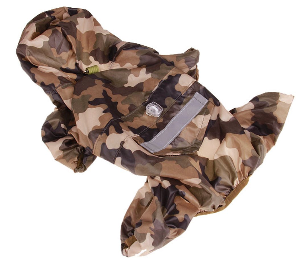 XIAOYU Adjustable Pet Dog Waterproof Jumpsuit Raincoat Jacket with Safe Reflective Strips, Brown, L