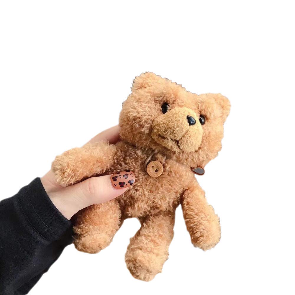 Compatible AirPods Pro Case Creative Cute Solid Color Teddy Bear Light Brown Anti-Fall Bag with Safety Buckle Silicone AirPods Protective Cover (3rd Generation)
