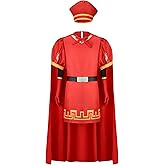 Snirczs Men Costume Adult King Hat Outfits Black Oversleeve Red Cloak Glove Top Robe Cape Headwear Haloween Cosplay Costume