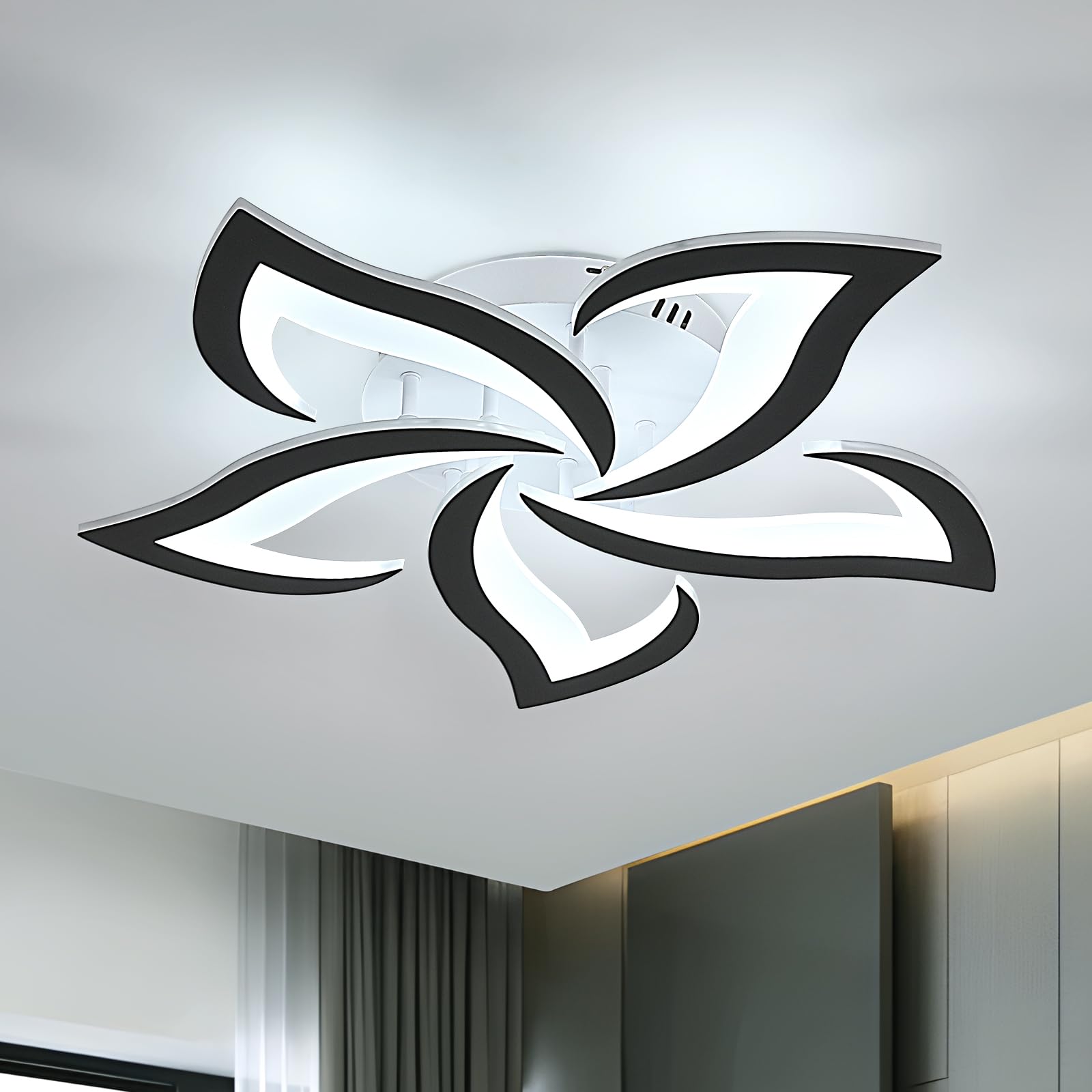 Dorlink LED Ceiling Light, 60W 5400LM Modern Design Ceiling Lighting, 5 Lights Living Room Ceiling Light Acrylic Black Flower Fittings Ceilings for Bedroom, Kitchen, Dining Room 6500K Cool White