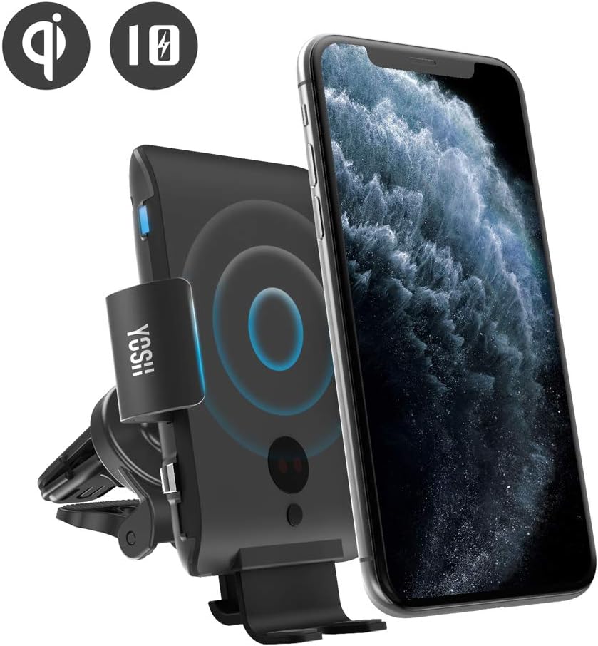 YOSH Wireless Car Charger Qi Charging Station Automatic Phone Holder for Car for iPhone XI X 8 Galaxy S10 S9 Huawei Mate 20 Pro etc.