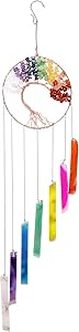 Tree of Life Chakra Healing Crystal and Stones, Agate Hanging Wind Chimes Ornament for Garden Outdoor Indoor, Colorful Decoration for Conservatory Outside Porch Bedroom