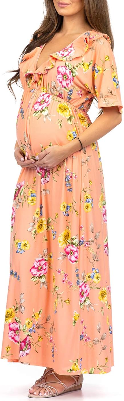 Women's Ruffle Neckline Maternity Dress with Adjustable Belt at  Women’s Clothing store