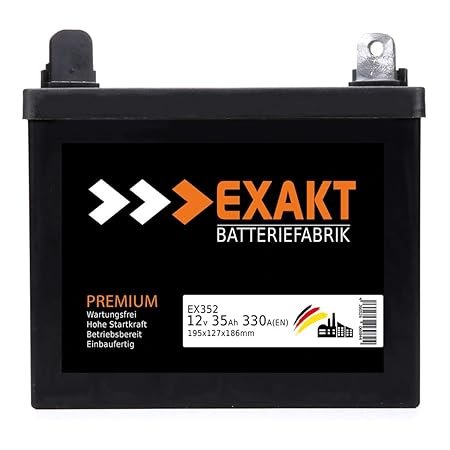 EXAKT® (EX352) 12V 35Ah 330A Rasentraktor Aufsitzmäher Batterie Aufsitzrasenmäher Motorrad Starterbatterie total wartungsfrei