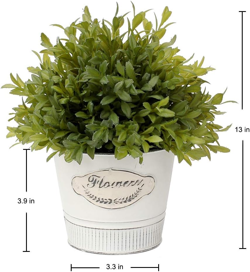 Artificial Boxwood Topiary Faux Topiary Tree Small Topiary Plants Fake Cedar Ball Shaped Topiary Plants in Metal Pot for Home Farmhouse Fireplace Indoor or Outdoor Decor -