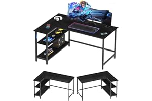 WOODYNLUX L Shaped Computer Desk - Home Office Desk with Shelf, Gaming Desk Corner Table for Work, Writing and Study, Space-Saving, Black