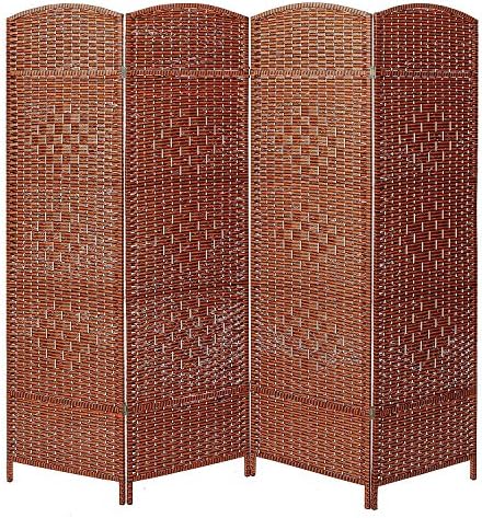 AVIGNON HOME Tall-Extra Wide-Diamond Weave Fiber Room Divider,Double Hinged,Room Divider/Screen, Room Dividers and Folding Privacy Screens, Freestanding Room Dividers (Red-brown, 4 Panel)