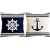 SLHETS Navy Blue Ocean Boat Anchor Throw Pillow Covers 18x18' White Navigation Cushion Case for Sofa Bedroom Cushion Home Decor Set of 2