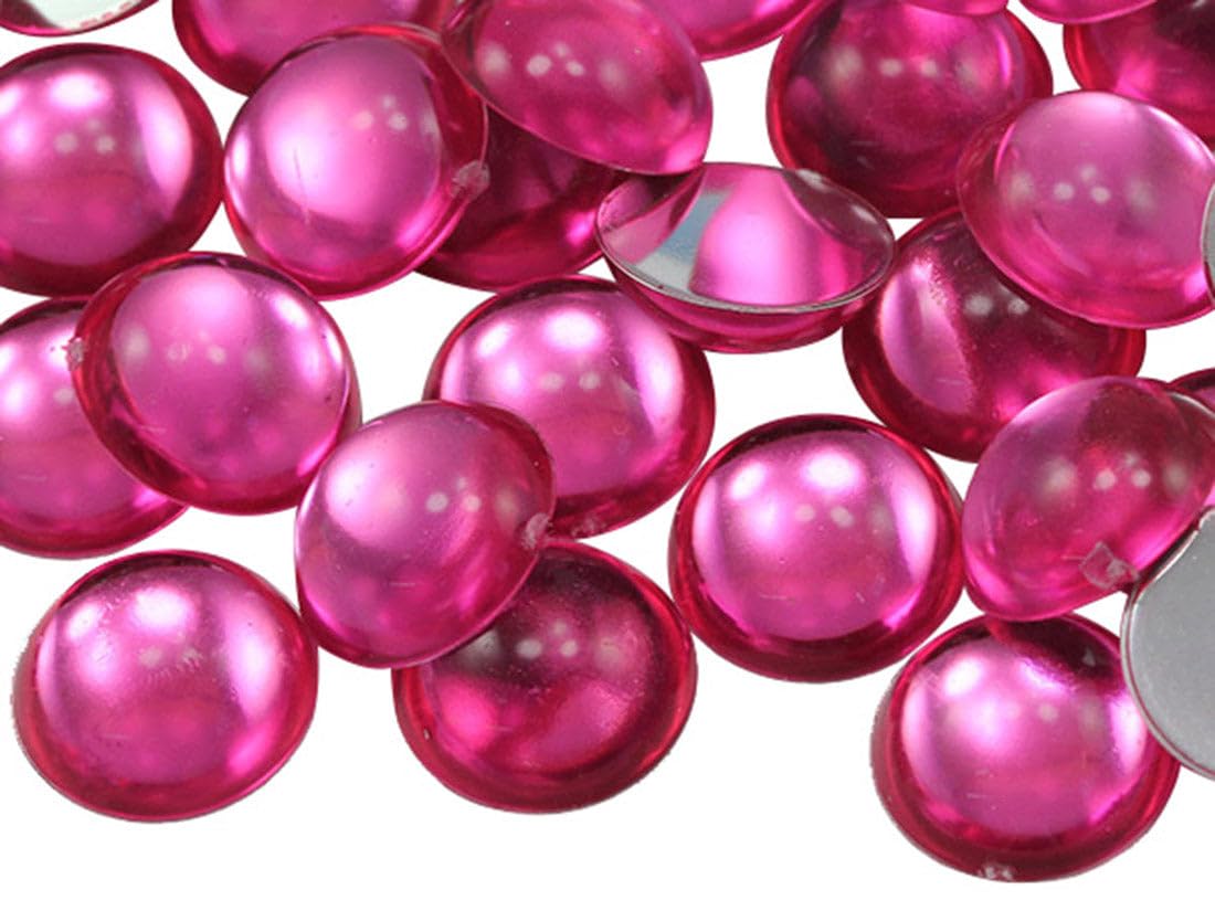 7mm Pink Hot .NAP01 Flat Back Acrylic Round Cabochons Plastic Pearl Gems For Jewelry Making Costume Making Cosplay Jewels Embelishments - 100 Pieces