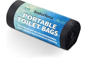 Sailortenx 80/60/20 Portable Camping Toilet Bags 100% Compostable 8 Gallon Use with 5 Gallon Bucket Toilet, Camp Toilet Waste Bags, Disposable Biodegradable Poop Bags for Outdoor Camping