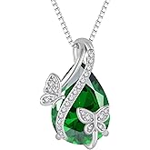 Butterfly Necklaces for Women Birthstone Pendant Necklace 925 Sterling Silver 5A Cubic Zirconia Jewelry Mother's Day Anniversary Christmas Birthday Gifts for Her