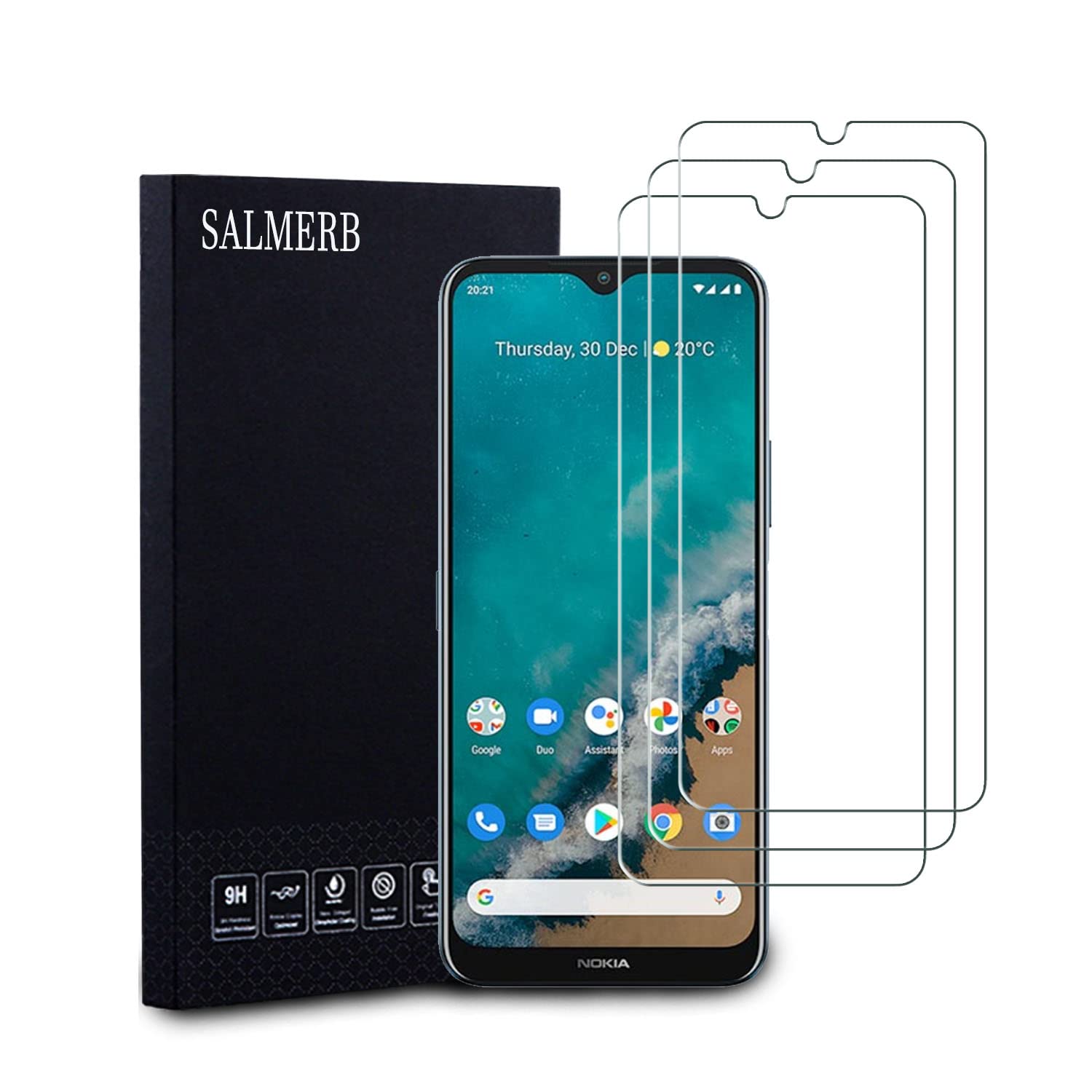 SALMERB Nokia C32 Screen Protectors (3 Pack), 9H Tempered Glass Film for Nokia C32 Anti-Scratch Anti-Fingerprint Glass Screen Protectors Zero Bubbles Ultra-clear 99.99%