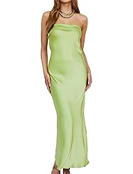 Realtix Satin Silk Backless Tube Tops Maxi Dress