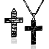 Soccer Baseball Basketball Football Cross Necklace for Boys Men, Inspirational Bible Verse Cross Pendant Black Stainless Steel Chain Chain 22+2 inch Religious Sports Jewelry Gift
