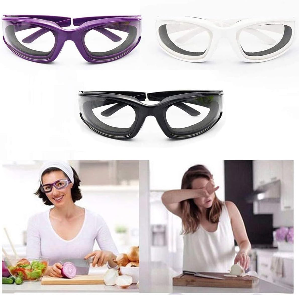 3 Pieces Onion Goggles Glasses, Anti-Fog No-Tears Kitchen Onion Glasses with Inside Sponge, Kitchen Gadget for Chopping Onion Cooking Grilling Dust-proof, Eye Protector for Women Men Cleaning Kitchen: Kitchen & Dining