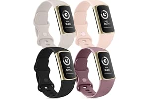 Tobfit Silicone Bands Compatible with Fitbit Charge 6 / Fitbit Charge 5 Bands for Women Men, Soft Classic Sport Replacement Wristbands Straps Compatible for Fitbit Charge 6 / Charge 5 Accessories (4 Pack)