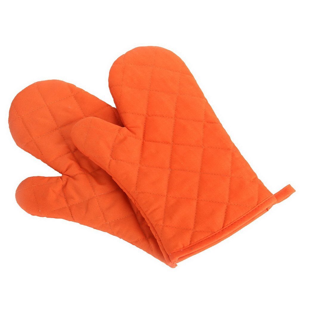 Veewon 1 Pair Baking Gloves Thick Heat Resistant Insulation Heat Proof Cotton Oven Glove Pot Holder Cooking Mitts Kitchen Essential (Orange)
