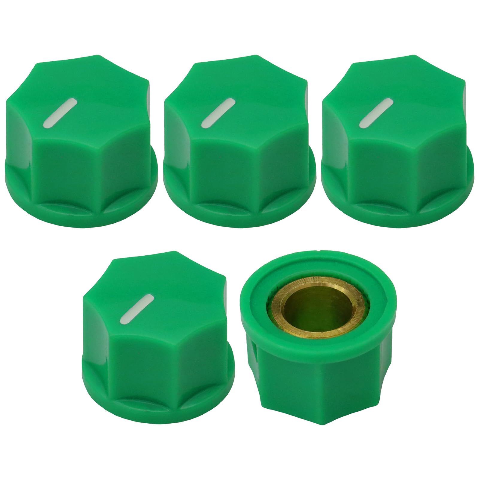 6.4mm Hole Small 7-Sided Guitar/Pedal/Instrument Retro Control Knob Pack of 5 (Green)