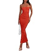 PRETTYGARDEN Women's Ribbed Maxi Bodycon Dress Summer Strapless Tube Y2K Party Club Long Dresses
