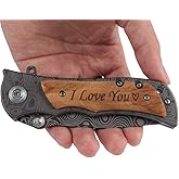 Fanfoobi Engraved Pocket Knife I Love You, Perfect for Boyfriend Birthday, Unique Knife for Men