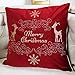 Homey COZY Embroidery Red Velvet Throw Pillow Cover, Merry Christmas Series Holiday Theme Luxury Soft Fuzzy Cozy Warm Slik Gift Square Couch Cushion Pillow Case 20 x 20 Inch, Cover Only