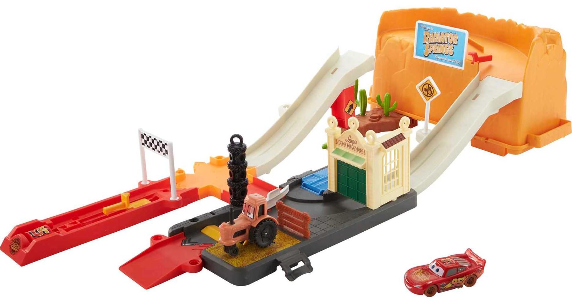 Photo 1 of Mattel Disney and Pixar Cars Track Set with Lightning McQueen Toy Car & Storage Tub, Race & Go Playset, 20+ Pieces Include Launcher
