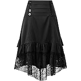 Nenahot Womens Victorian Gothic High Low Skirt Steampunk Pirate Skirts Retro Ruffles Lace Viking Costume Skirt